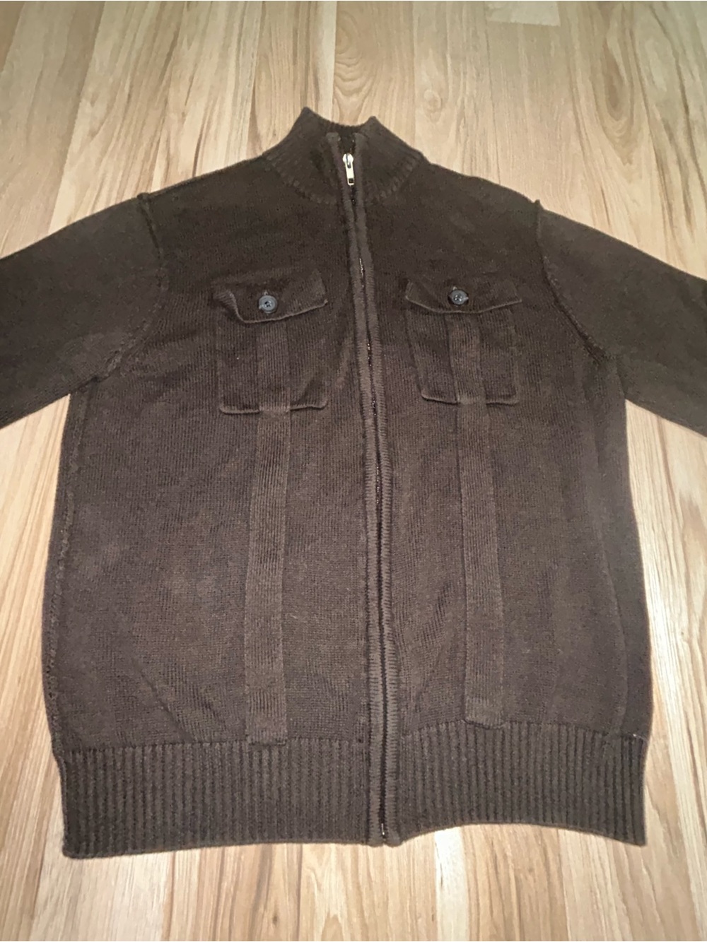 Men's Brown Full-Zip Knit Sweater Jacket